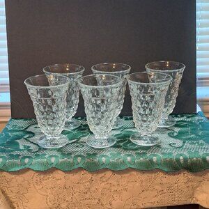 Set of 6 Fostoria AMERICAN Iced Tea Footed Glasses - Cube Pattern - 6" Inches